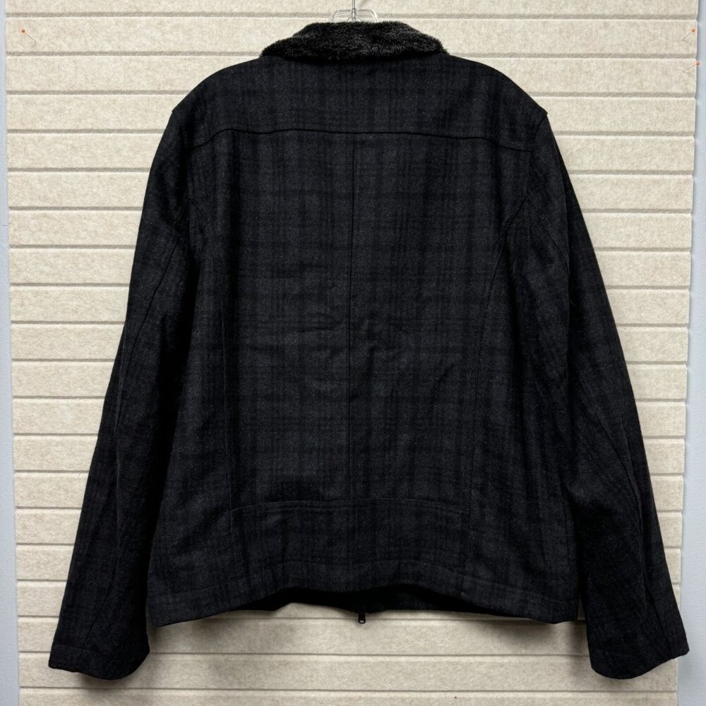 Marc Anthony Black Windowpane Plaid Lined Jacket Faux Fur Collar Men’s XL - Picture 4 of 14